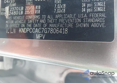 2016 Kia Sportage Ex z USA, uszkodzony, nr VIN KNDPCCAC7G7806418